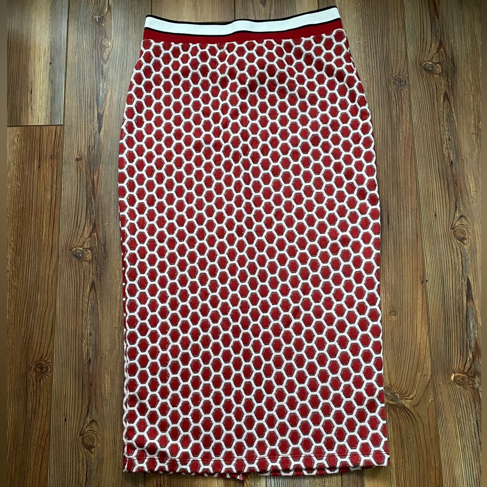 H&M Red and White Midi Skirt